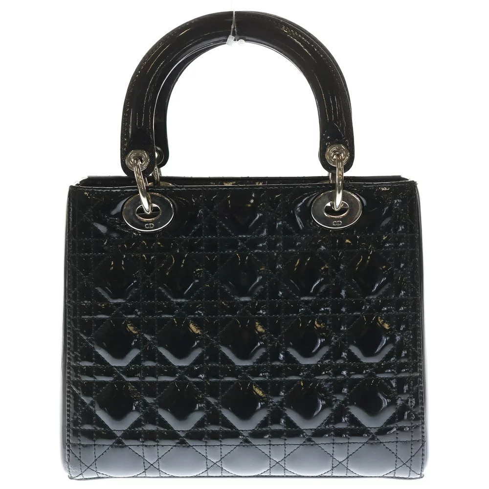 Dior Patent Leather Shoulder Bag Lady  Black Christian Vernis Cannage Hand